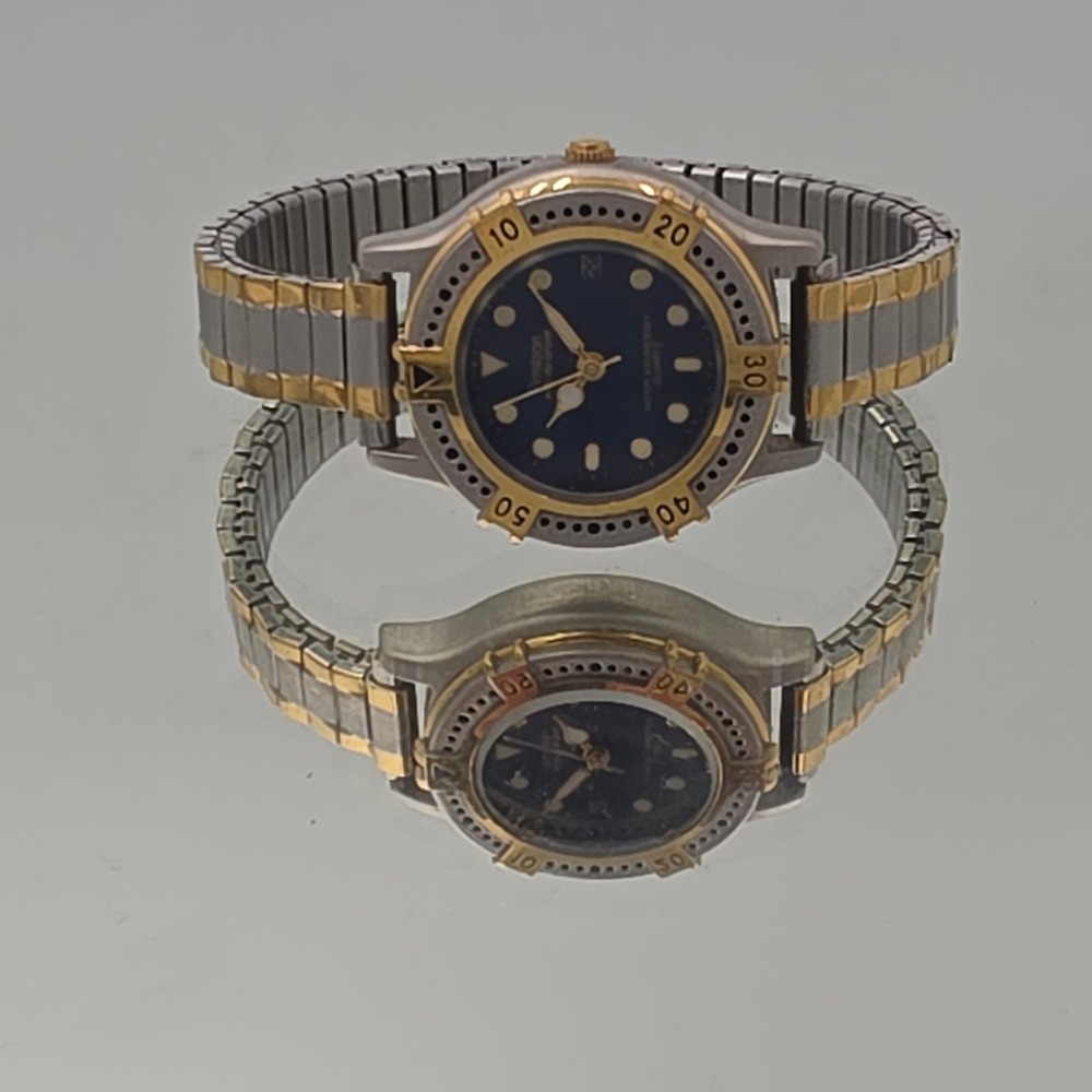 Armitron Pro-All-Sport Watch Womens Silver Gold Good Two Tone Blue Dial 25/5345